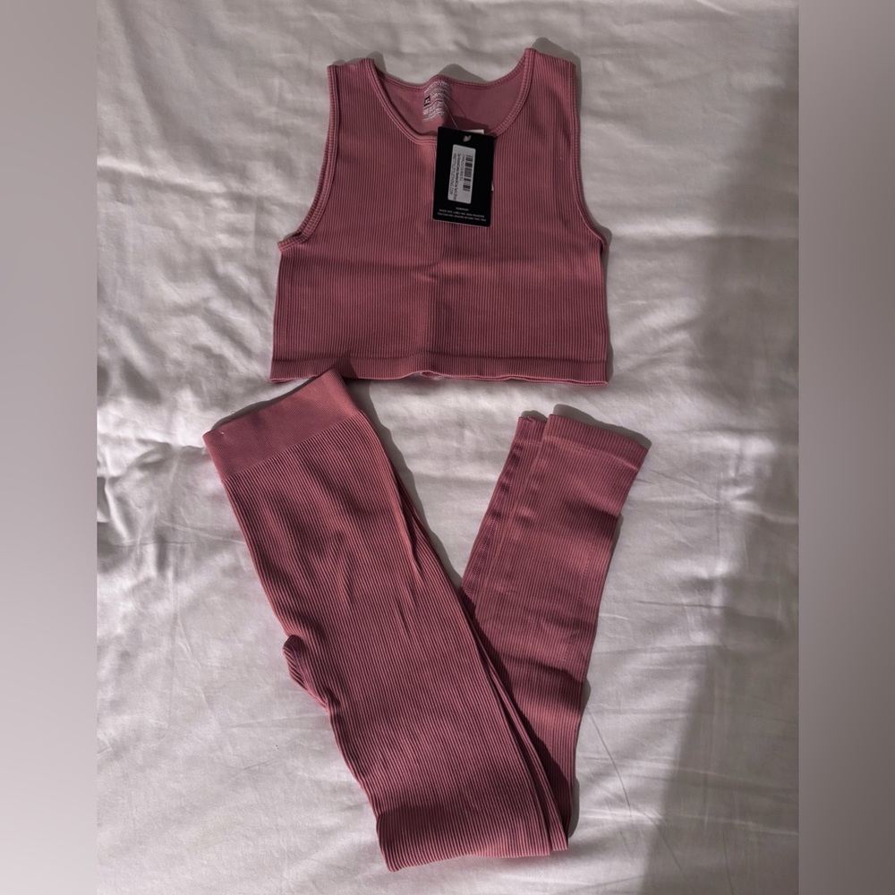 PrettyLittleThing Mauve Ribbed Tank and Leggings Set